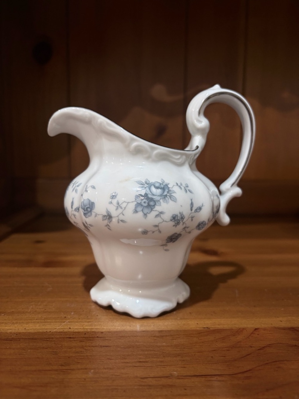 Porcelain Floral Creamer Pitcher in White with Blue Floral Print